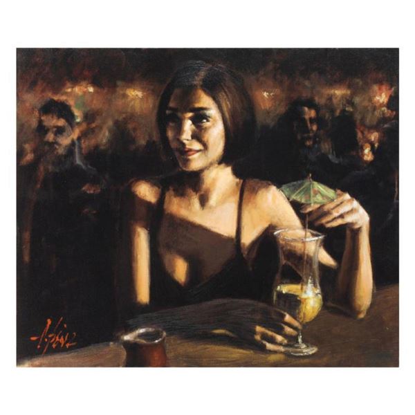 Fabian Perez, "Cocktail In Maui" Hand Textured Limited Edition Giclee on Canvas. Hand Signed and Num