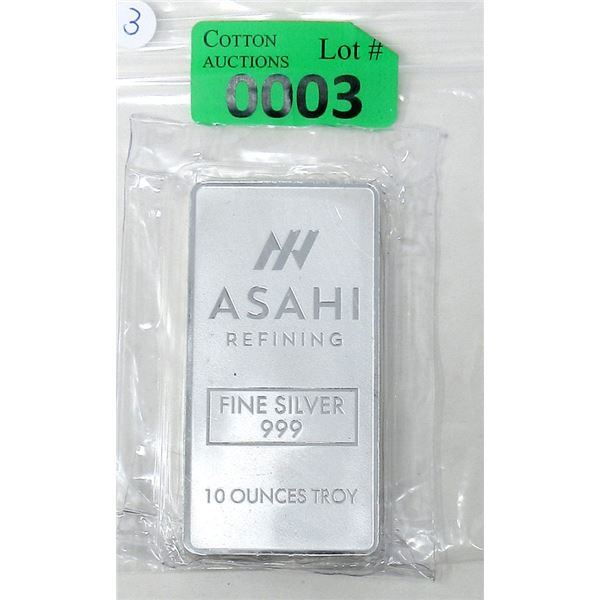 10 Oz. Asahi Refinery .999 Silver Bar