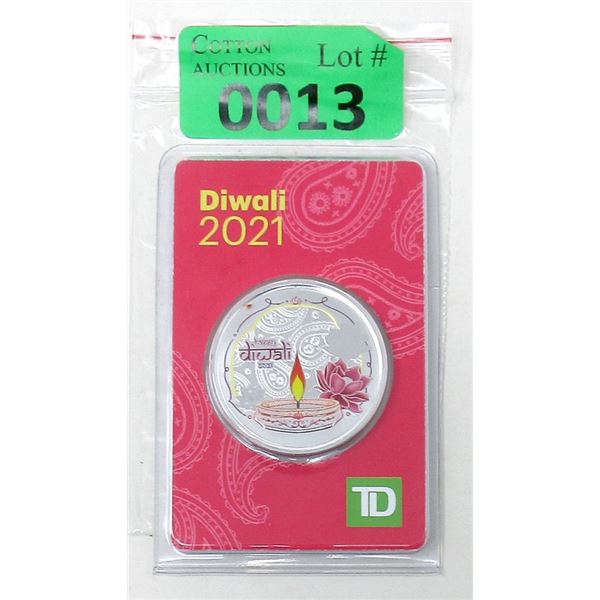 1 Oz. 2021 TD Bank .9999 Silver Diwali Round
