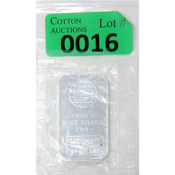 1 Oz. .999+ Fine Silver Engelhard Mint Bar