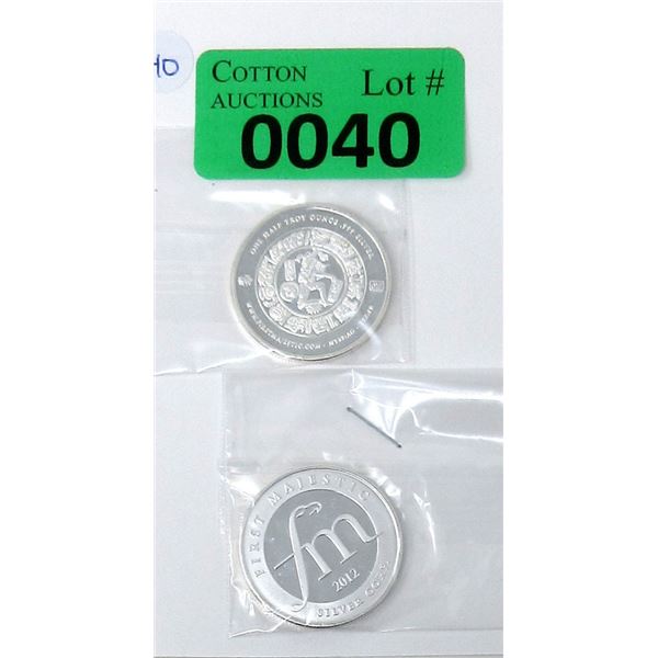 Two 1/2 Oz. .999 Silver 2012 First Majestic Rounds