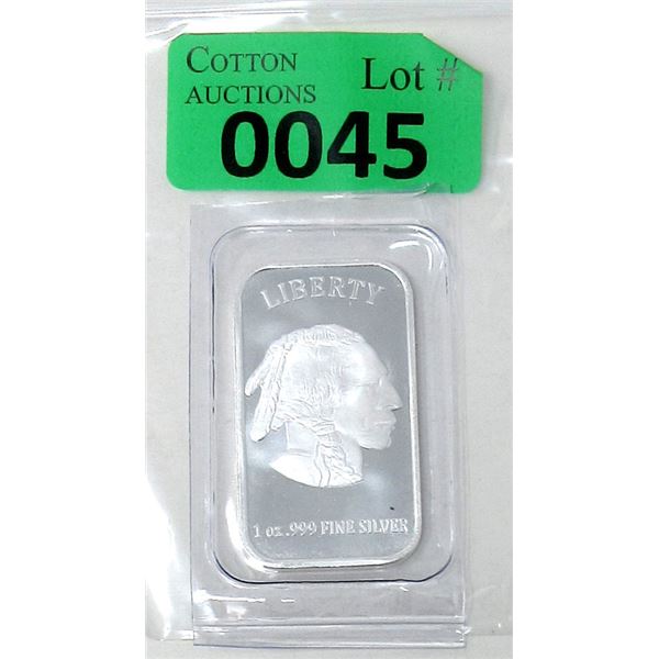 1 Oz .999 Silver Liberty First Nations/Buffalo Bar