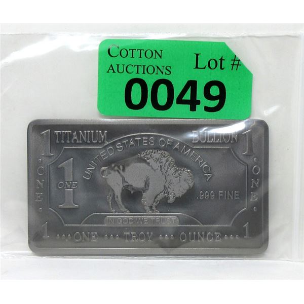 1 Oz .999 Fine Titanium USA Mint Buffalo Bar