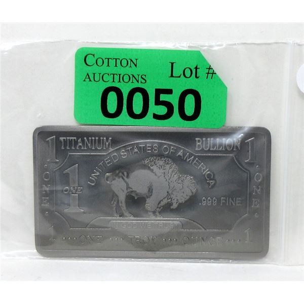 1 Oz .999 Fine Titanium USA Mint Buffalo Bar