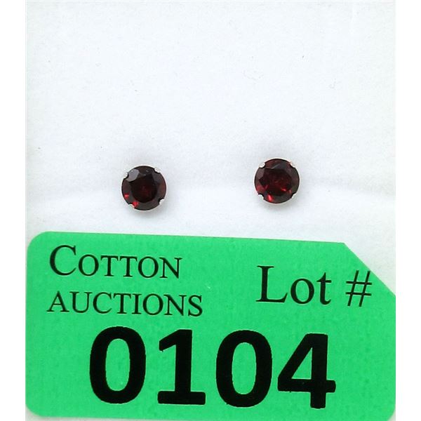 New 14 KT White Gold Garnet Stud Earrings