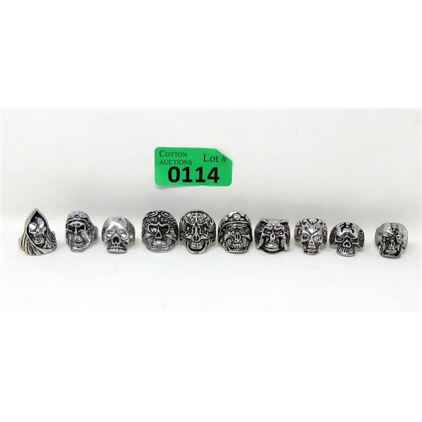 10 New Assorted 3D Skull Biker Rings