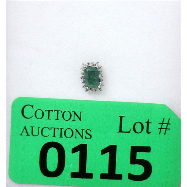 Sterling Silver Emerald & Diamond Stud Earring