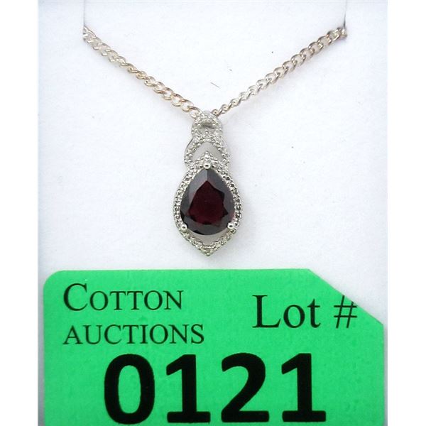Garnet & Diamond Sterling Silver Pendant