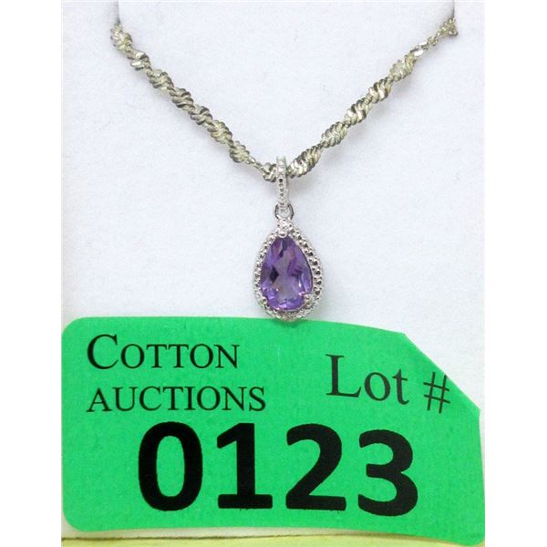 Amethyst & Diamond Sterling Silver Pendant