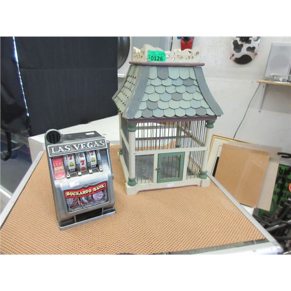 Wood Bird Cage and Slot Machine Bank