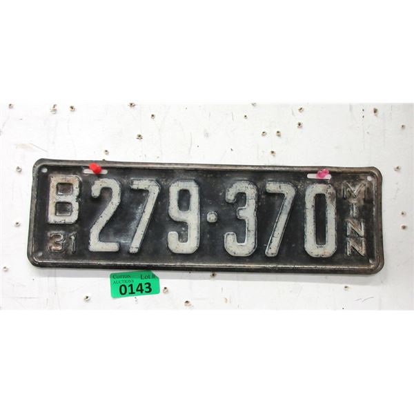Rare USA 1931 Minnesota License Plate