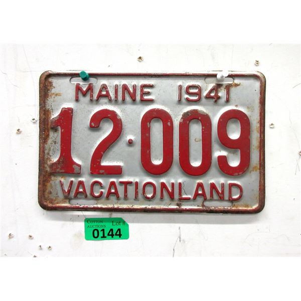 Rare USA 1941 Maine License Plate - Single Plate