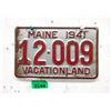 Image 1 : Rare USA 1941 Maine License Plate - Single Plate