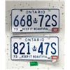 Image 1 : Two 1973 Ontario License Plates - Single Plates