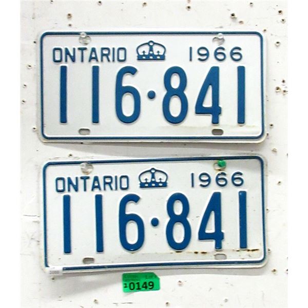 Pair of 1966 Ontario License Plates