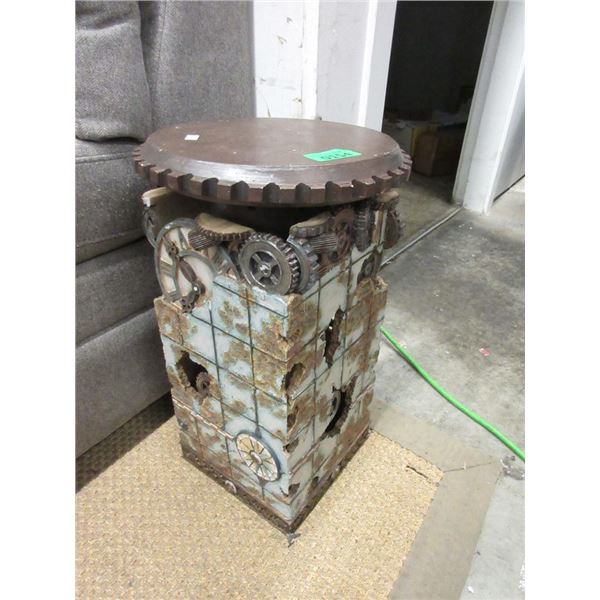 Steampunk Resin End Table - 19  tall x 12  round