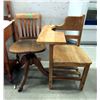 Image 1 : Vintage Oak Office Chair and Pine School Desk