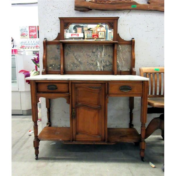 Vintage Compact Marble Topped Side Board