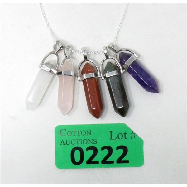 5 Healing Point Gemstone Pendants & 1 Chain