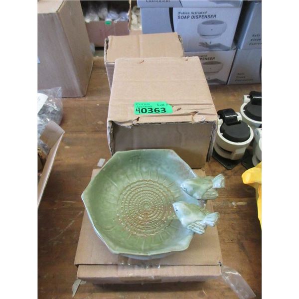 4 New Ceramic 6" Garden Décor Bird Bowls