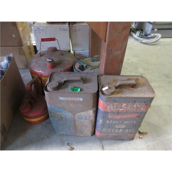 5 Vintage Metal Gas and Oil Cans