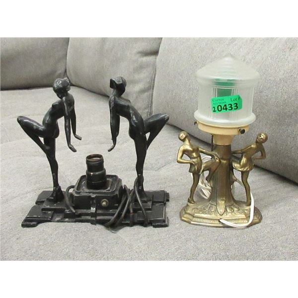 2 Vintage Art Deco Lamps - Tallest is 12"