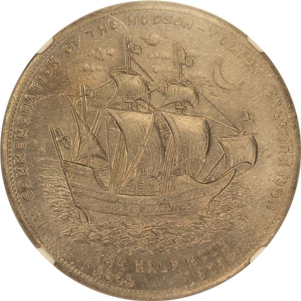 1909 Medal Hudson-Fulton Celebration, Large Letters, Aluminum, R.5, HK-385, NGC MS-64