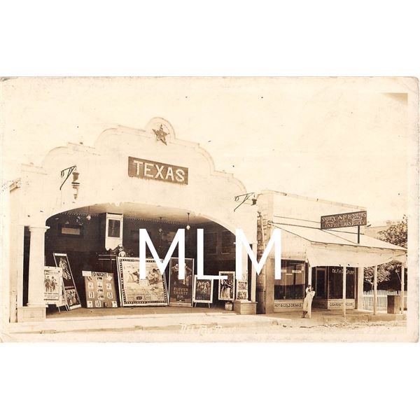 Theatre with Signs & Ice Cream Confectionary Front African American Boy Del Rio, Texas Photo PC