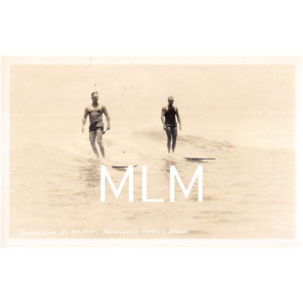 Two Men Surfing At Waikiki, Honolulu's Famous Beach Hawaii Photo Postcard