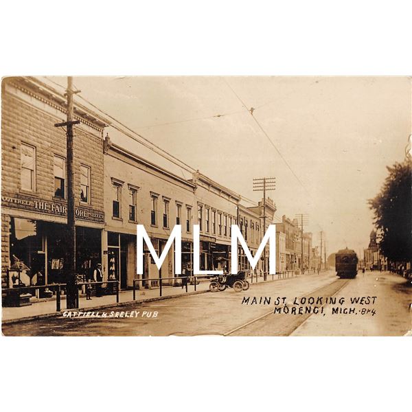 Trolley Main Street Store Front Morenci, Michigan Photo Postcard