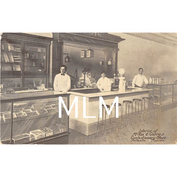 Interior McRee & Curry's Confectionery Store Palmetto, Florida Postcard