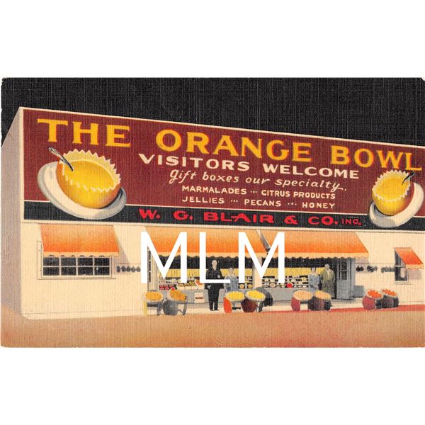 The Orange Bowl W.G. Blair & Co. Inc. Linen Advertising Clearwater, Florida Postcard