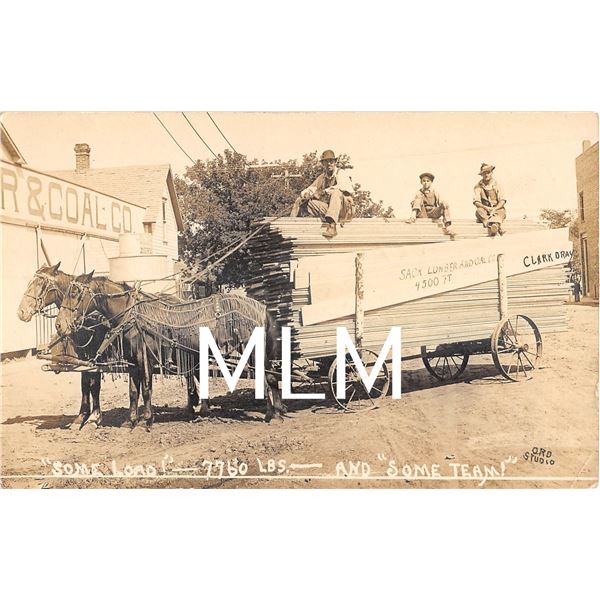 Sack Lumber & Coal Co. Horse Drawn Wagon "Some Load" & "Some Team" Photo Postcard