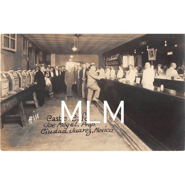 Castle Café Slot Machines on Wall Bar Interior Juarez, Mexico Photo Postcard