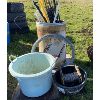 Image 1 : JOB LOT - FENCING STAKES, WIRE, FEED BUCKET, AUGER, ETC