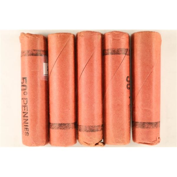5-50 CENT ROLLS OF BU 1965-P LINCOLN CENTS