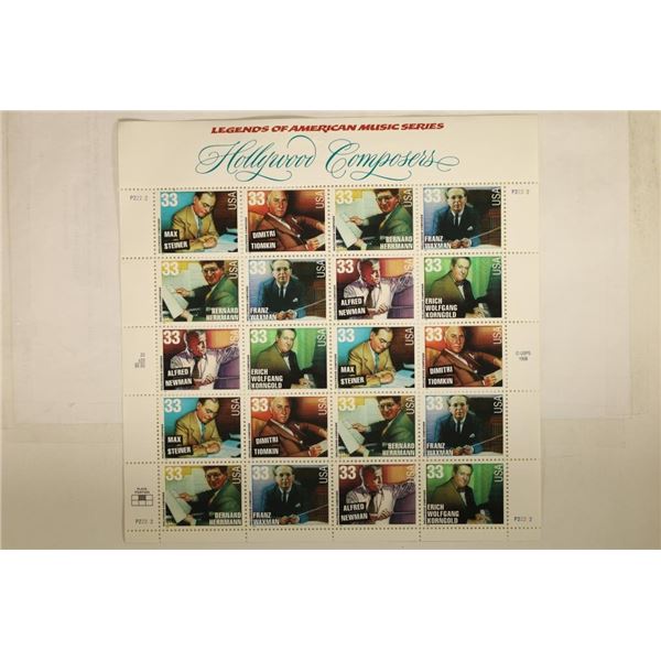 USPS SHEET OF 20 X .33 CENT HOLLYWOOD COMPOSERS