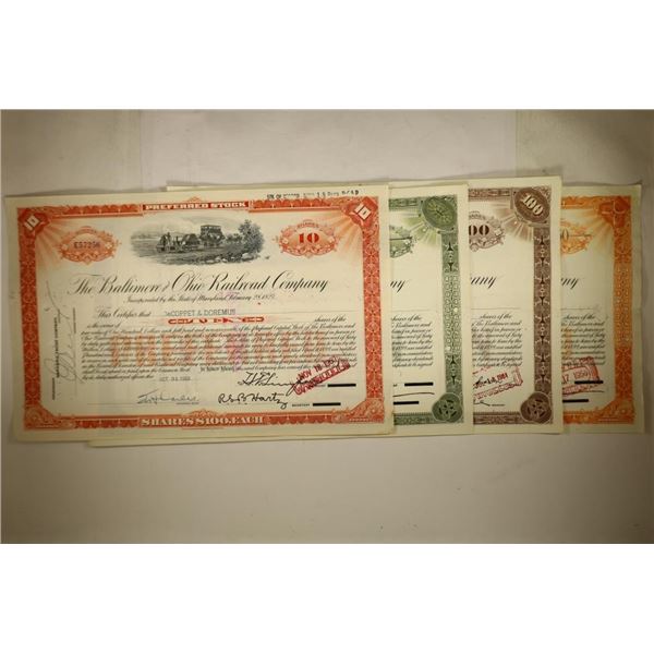 4 ASSORTED VINTAGE RAILROAD STOCK CERTIFICATES