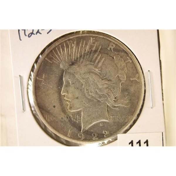 1922-S PEACE SILVER DOLLAR WITH TONING MARK