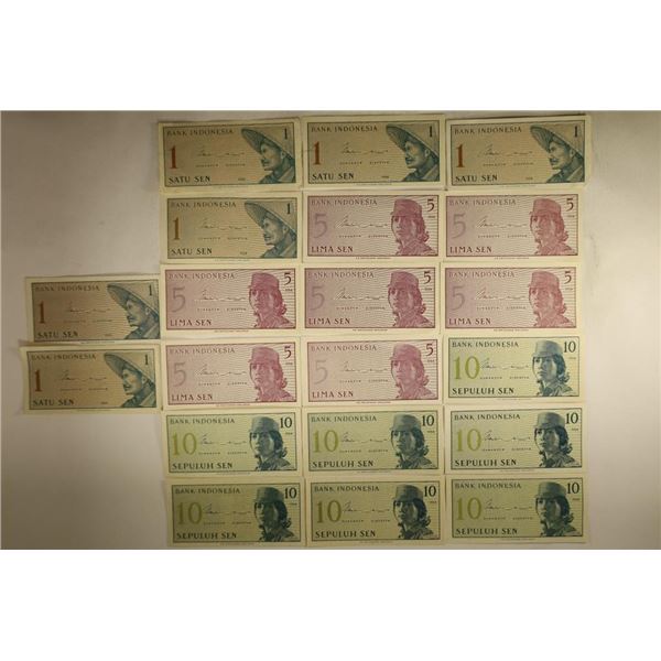 20 PIECES OF 1964 INDONESIA CURRENCY 6-1 SEN,