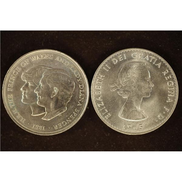 2 GREAT BRITAIN CROWNS 1981 PRINCE OF WALES AND