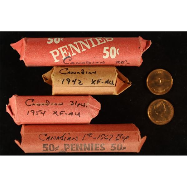 4-ROLLS / PARTIAL ROLLS OF CANADA 1 CENTS: 1940'S-