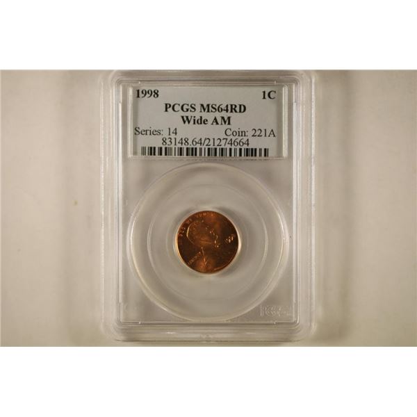 1998 WIDE AM LINCOLN CENT PCGS MS64RD