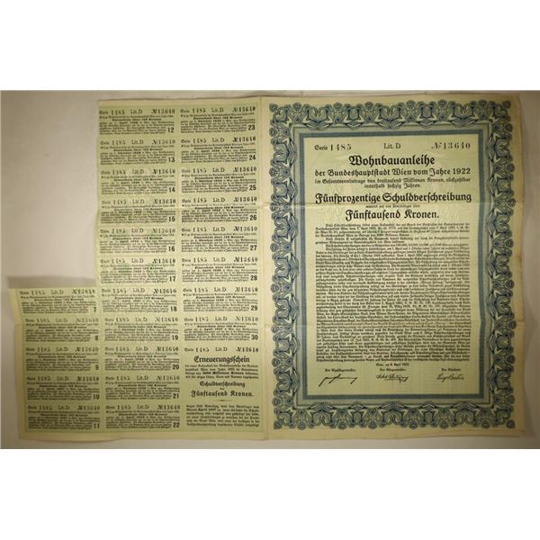 1922 CITY OF VIENNA DWELLINGS BUILDING LOAN 5%