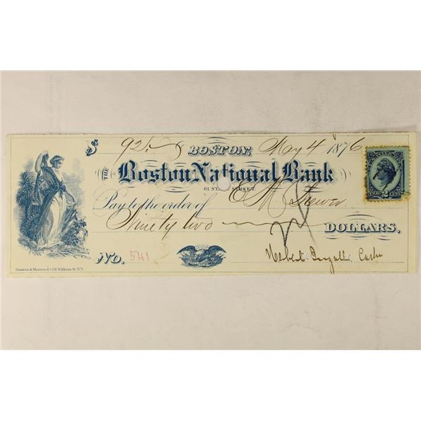 1876 BOSTON NATIONAL BANK CHECK WITH STAMP