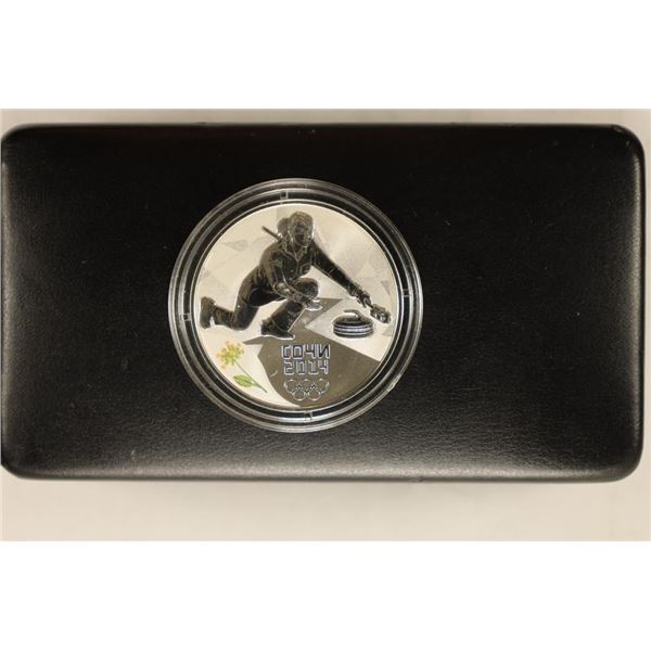 2014 RUSSIA SILVER PROOF 3 ROUBLE "CURLING"
