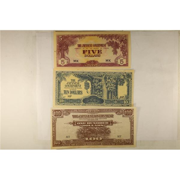 3 PIECES OF WWII JAPANESE INVASION CURRENCY