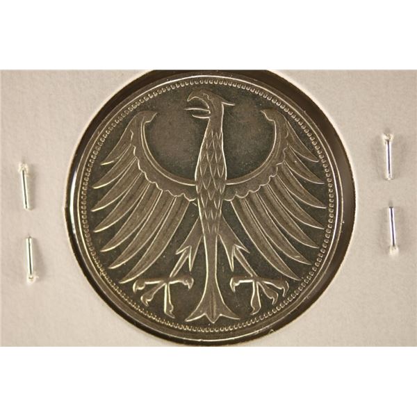 1964-G GERMAN SILVER 5 MARKS BRILLIANT UNC