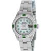 Image 3 : Rolex Ladies Stainless Steel MOP Emerald & Diamond Oyster Perpetaul Datejust Wri