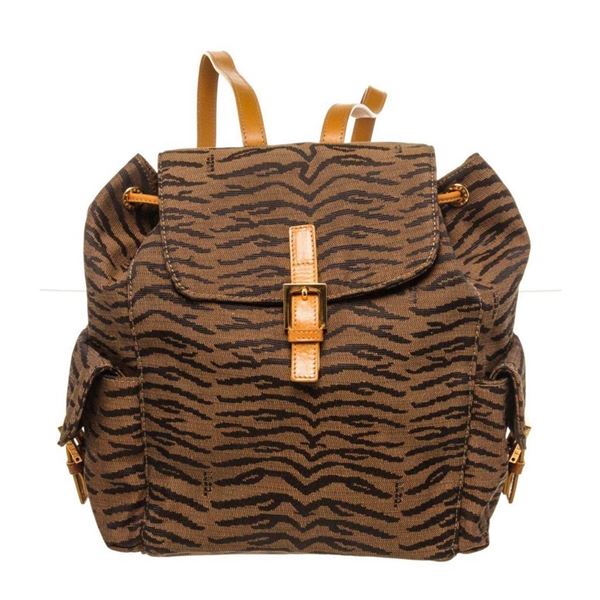 Fendi Brown Stripe Canvas Backpack